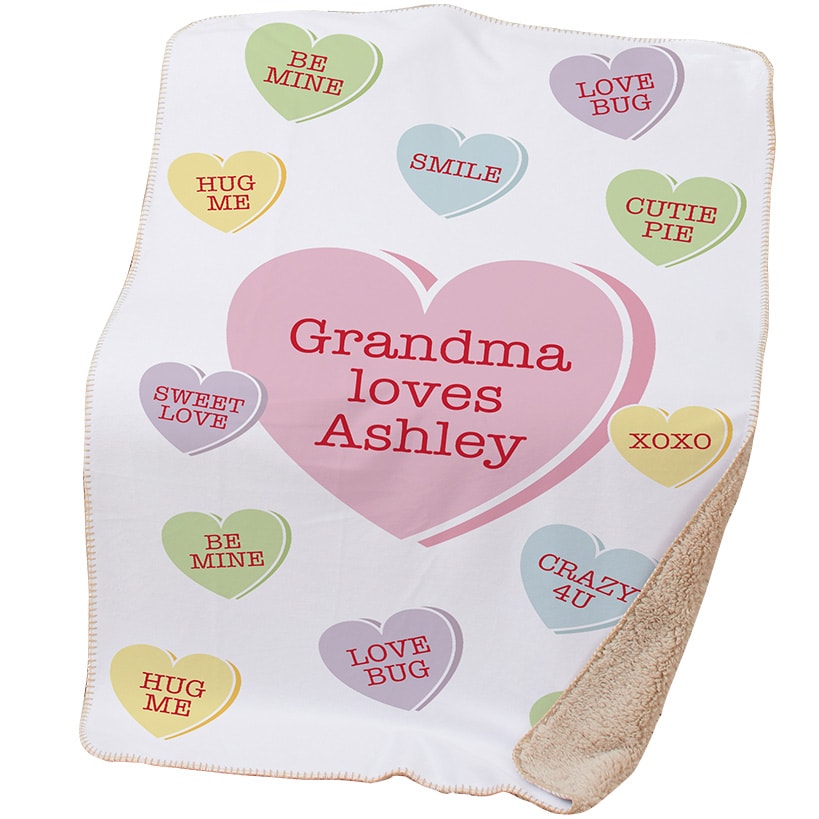 Personalized Valentine Conversation Hearts Sherpa Throw