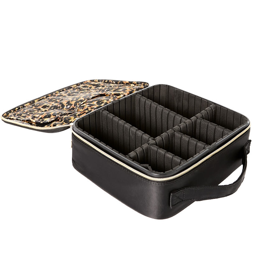 Travel Cosmetic Case Organizer with Customizable Compartments