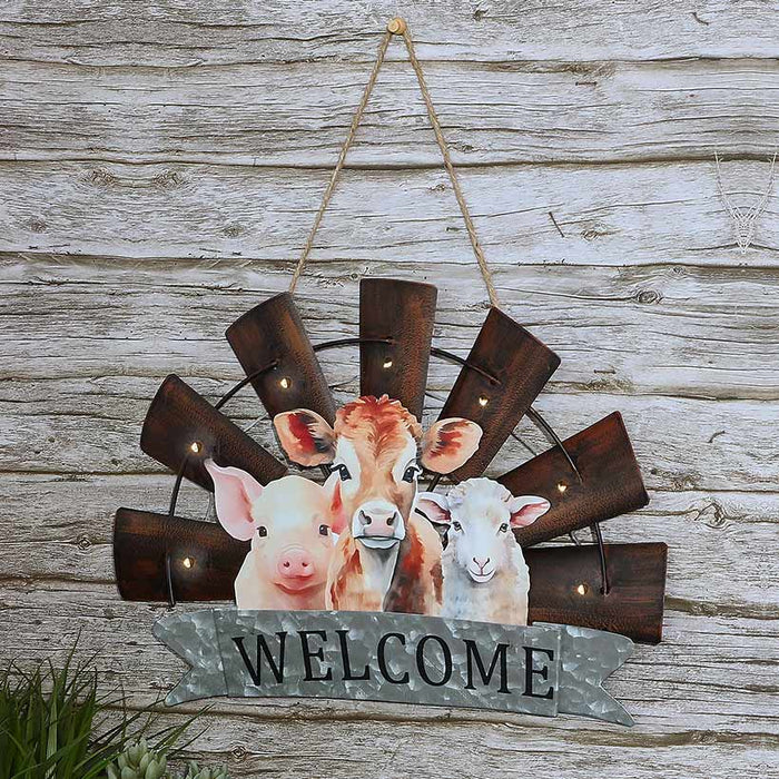 Welcome Windmill Sign With Farm Animals And LED Lights Hanging Decor ...
