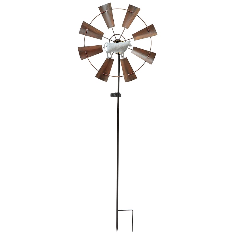 Wind Spinner Country Windmill With Cow Motif Garden Stake