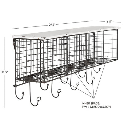 Four Cubby Wall Shelf with Hooks