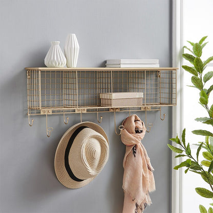 Four Cubby Wall Shelf with Hooks