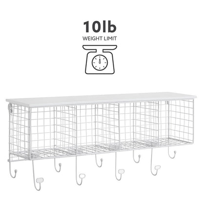 Four Cubby Wall Shelf with Hooks