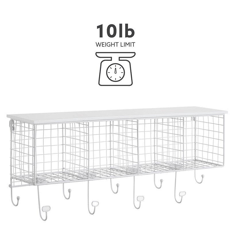 Four Cubby Wall Shelf with Hooks