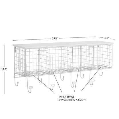 Four Cubby Wall Shelf with Hooks