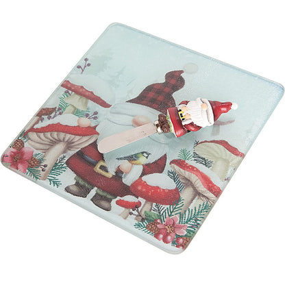 Holiday Glass Cutting Board and Shaped Spreader Set