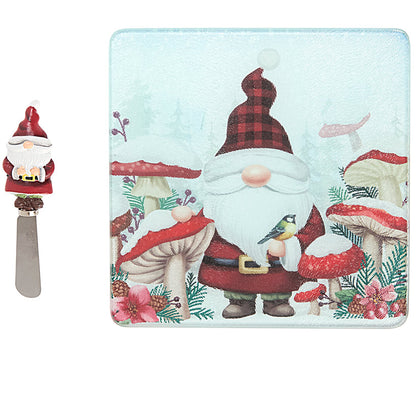 Holiday Glass Cutting Board and Shaped Spreader Set