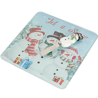 Holiday Glass Cutting Board and Shaped Spreader Set