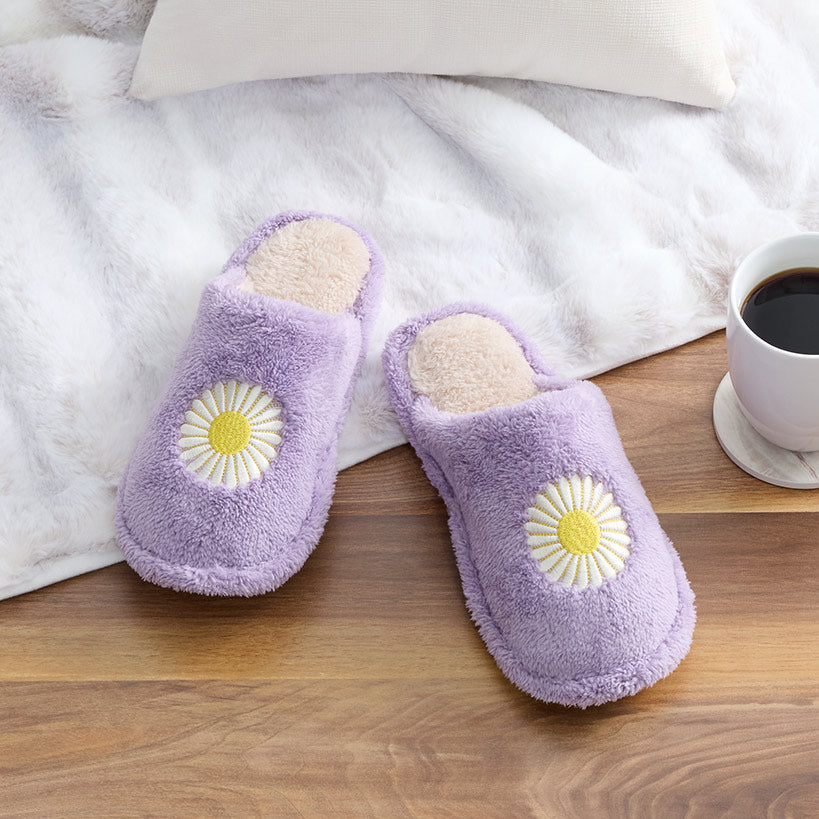 Daisy Plush Slippers#select-color_purple