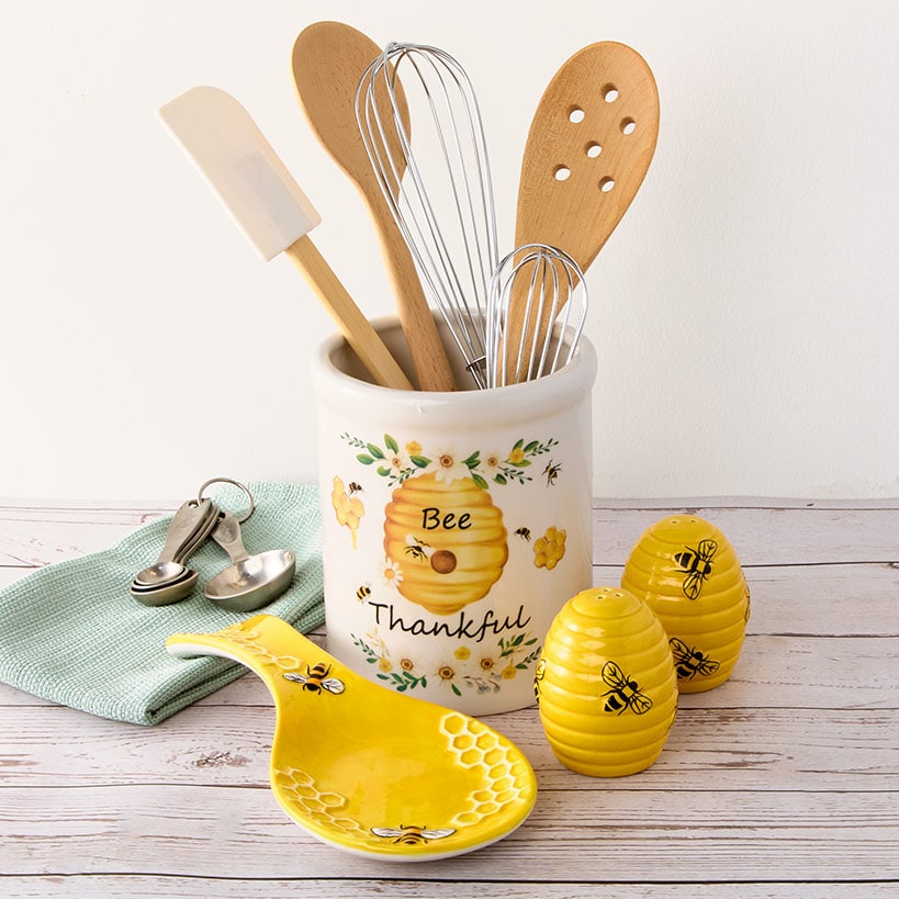 Bee Thankful Decorative Utensil Crock