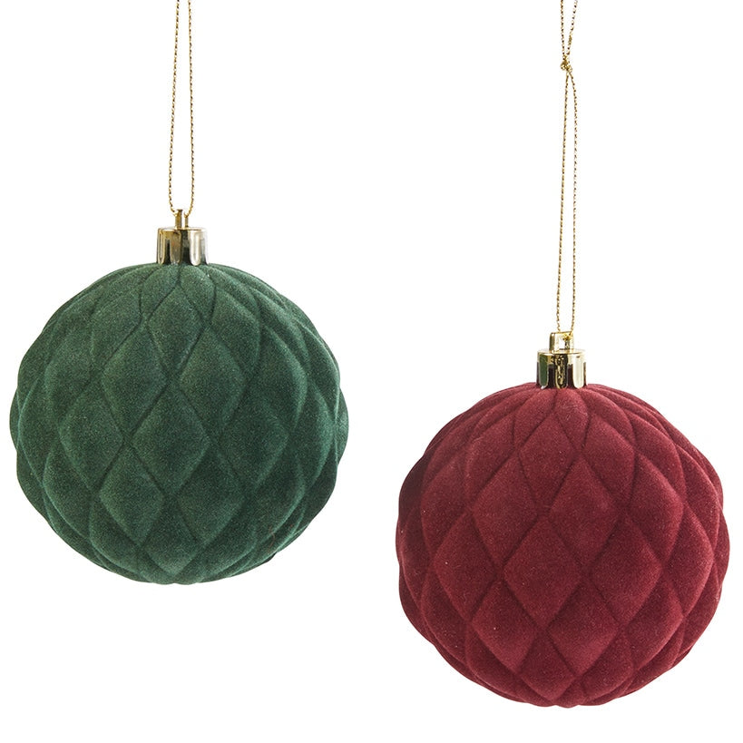 Set of 2 Diamond Velvet Ball Ornaments