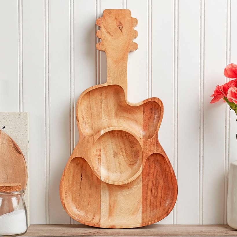 Dolly Parton 3-Section Acacia Wood Guitar Chip and Dip Platter