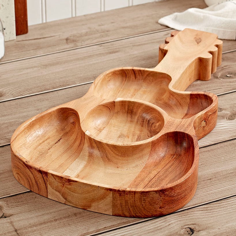 Dolly Parton 3-Section Acacia Wood Guitar Chip and Dip Platter
