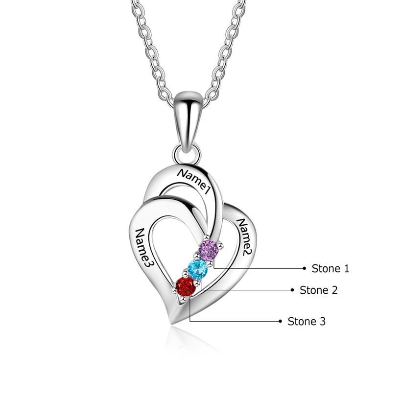 Personalized Double Heart Necklace Sterling Silver
