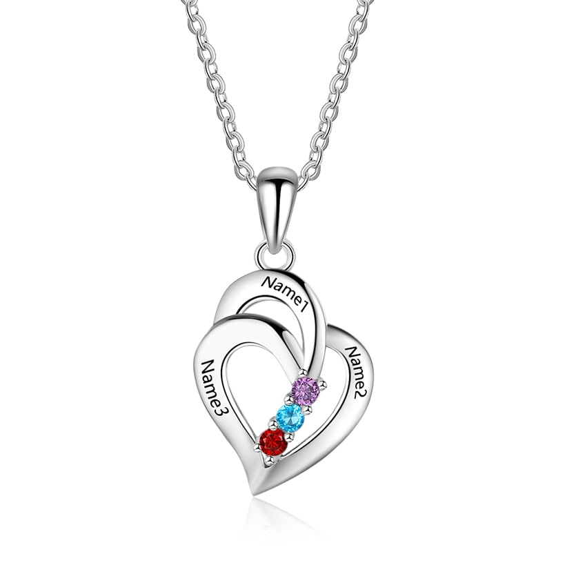 Personalized Double Heart Necklace Sterling Silver