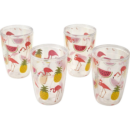 Plastic 16oz Insulated Tumbler Set of 4 Flamingo or Flipflops