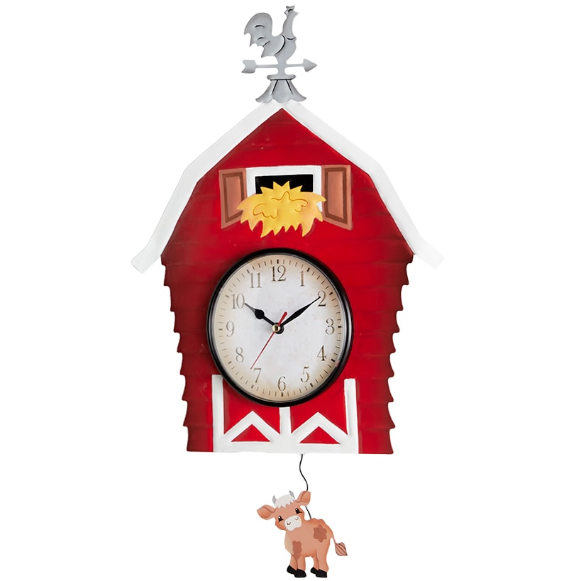Clock Pendulum Country Theme Cow Pig Barn Rooster