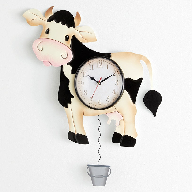 Clock Pendulum Country Theme Cow Pig Barn Rooster