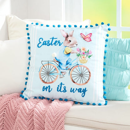 Easter Bunny Embroidered Decorative Pillow