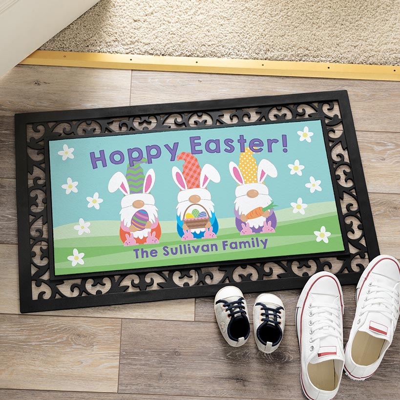 Personalized Easter Doormats with Rubber Frame#select-doormat_hoppy-easter