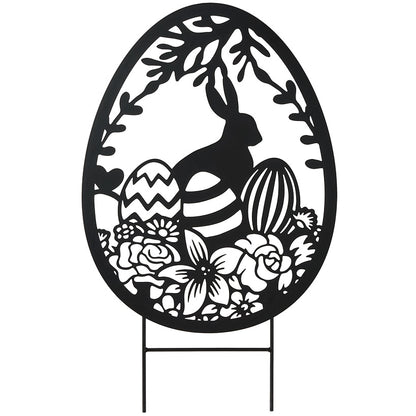 Easter Egg Silhouette Stake With Bunny And Flowers