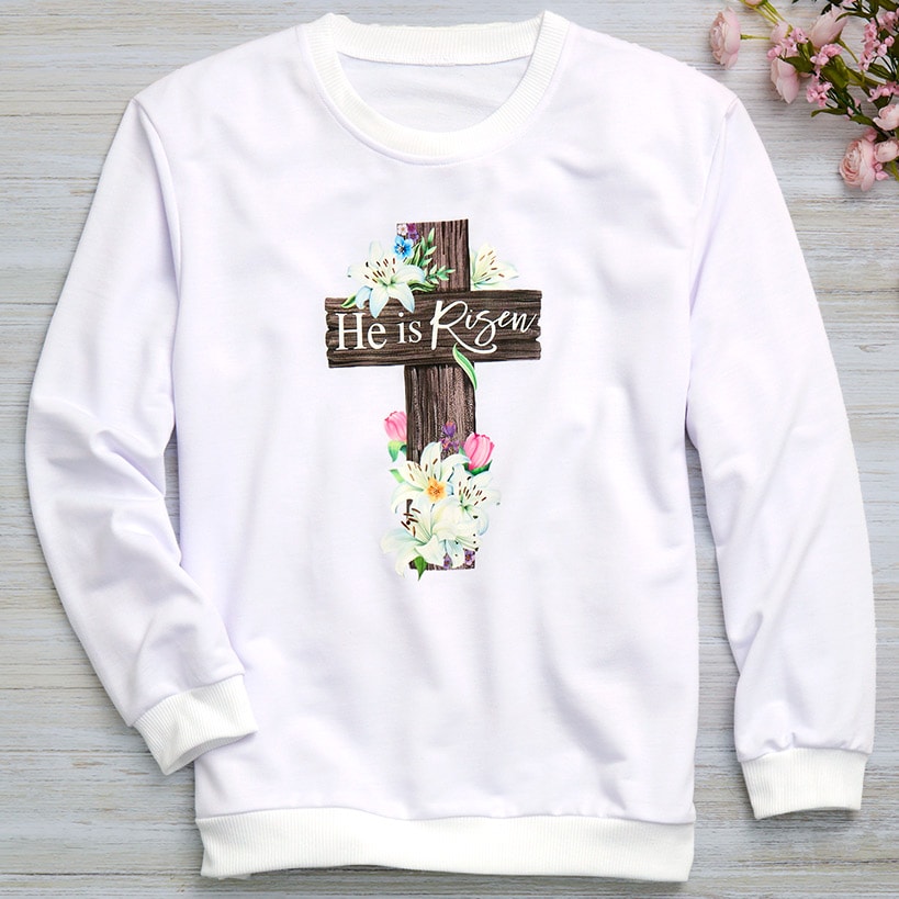 Easter He Is Risen Cross Sweatshirt#select-size_3x