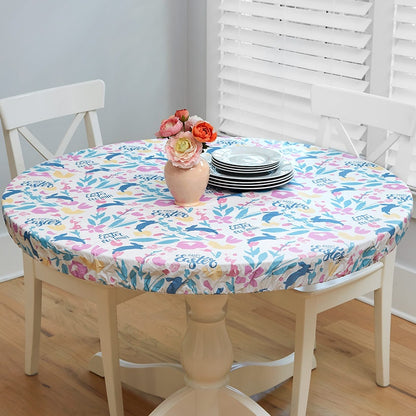 Easter Vinyl Round Easy Fit Elastic Stretch Tablecloth