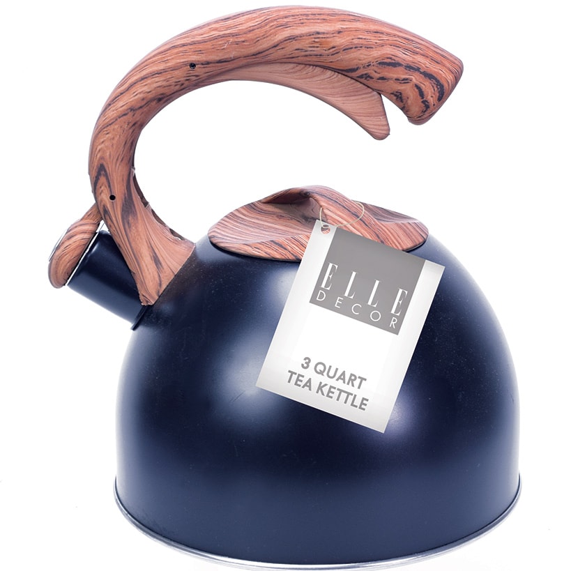 Elle Decor Whistling 3-Qt Tea Kettle Black Wood Handle