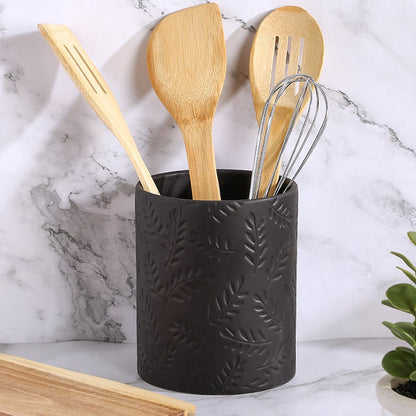 Embossed Kitchen Tool Crock Decorative Utensil Holder
