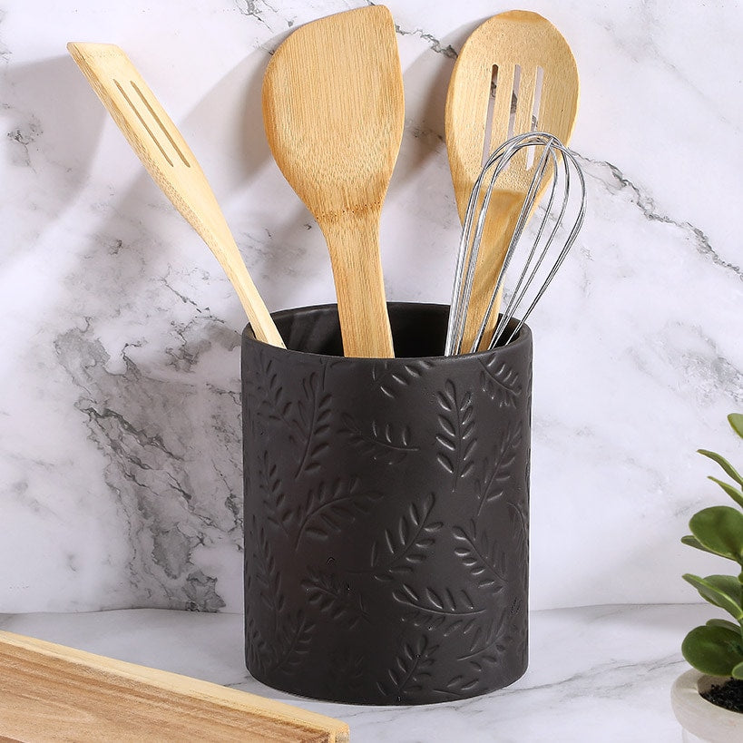 Embossed Kitchen Tool Crock Decorative Utensil Holder#select-color_black