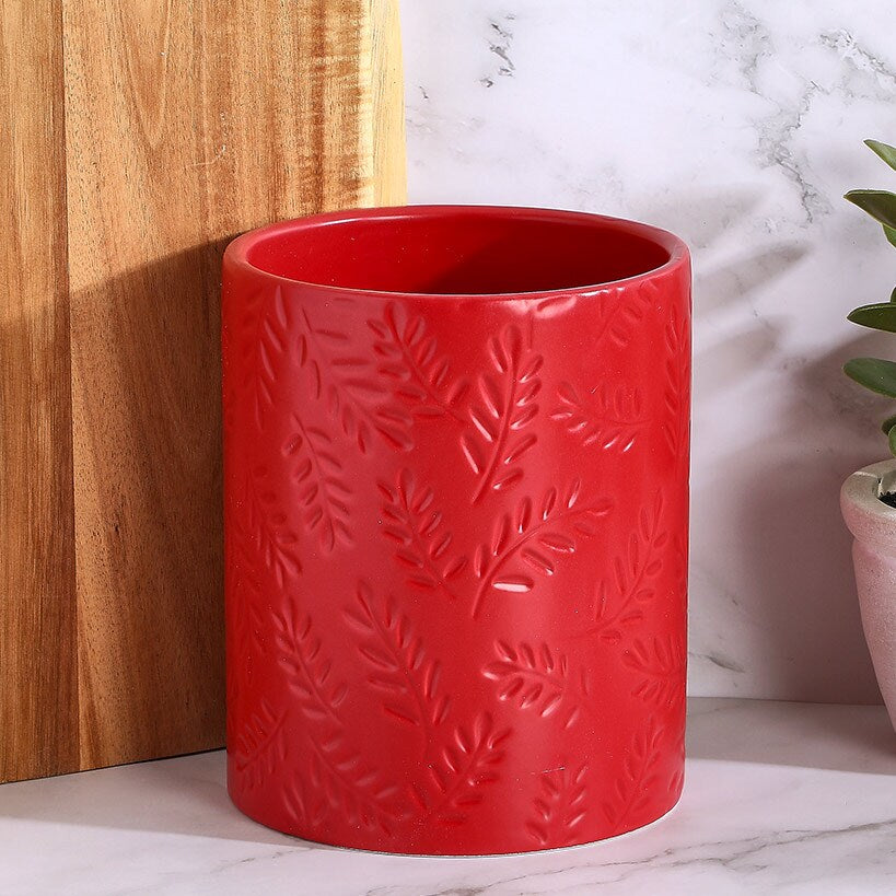 Embossed Kitchen Tool Crock Decorative Utensil Holder#select-color_red