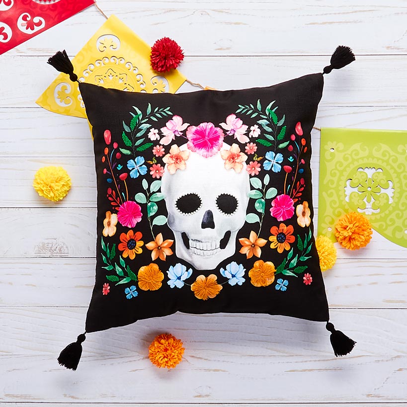 El Dia de Los Muertos Embroidered Decorative Pillow#select-pillow_floral-skull
