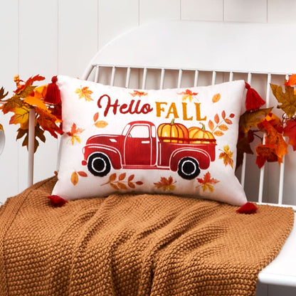 Fall Harvest Embroidered Accent Pillow