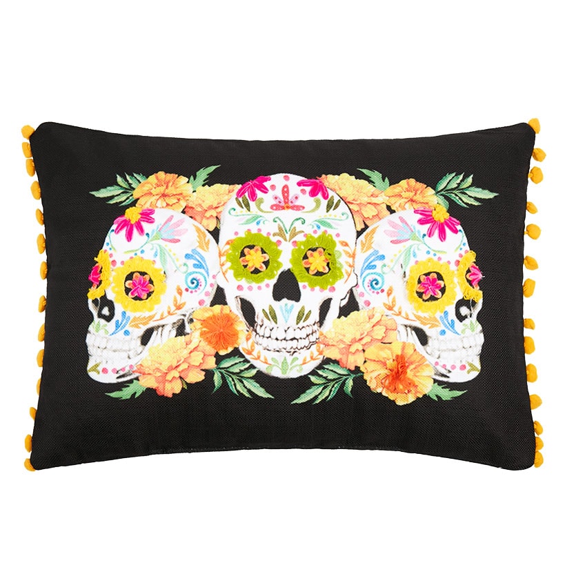 El Dia de Los Muertos Embroidered Decorative Pillow