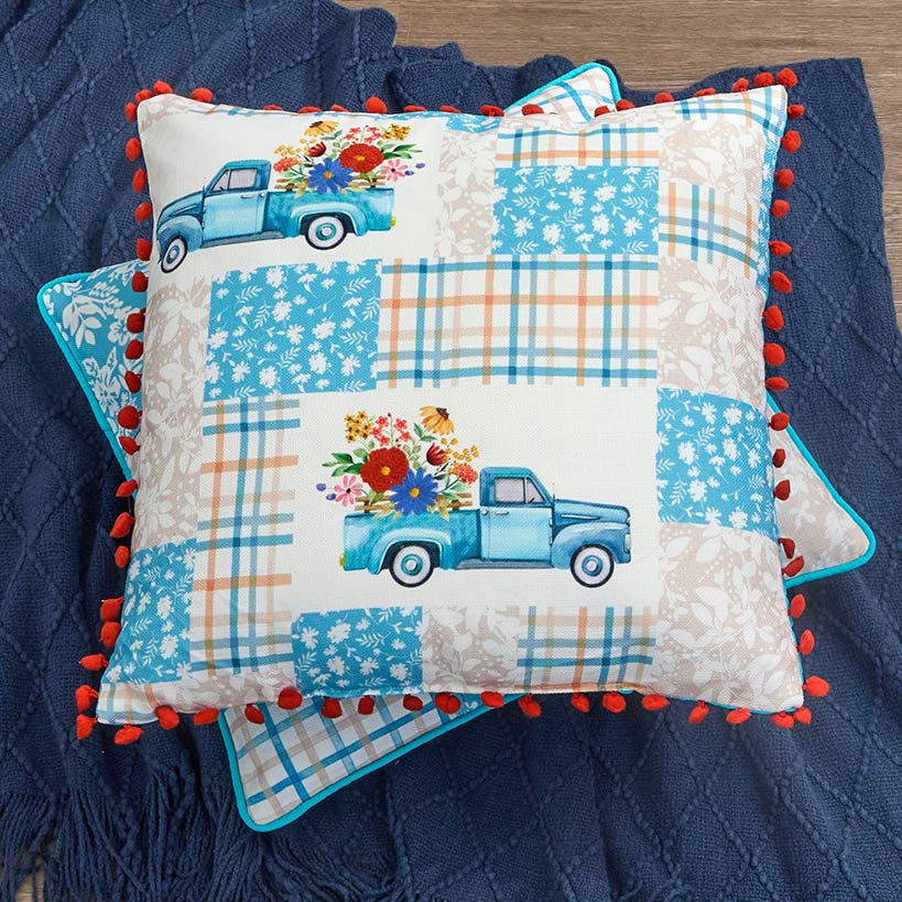 Spring Themed Embroidered Decorative Pillow#select-pillow_truck-18"-square