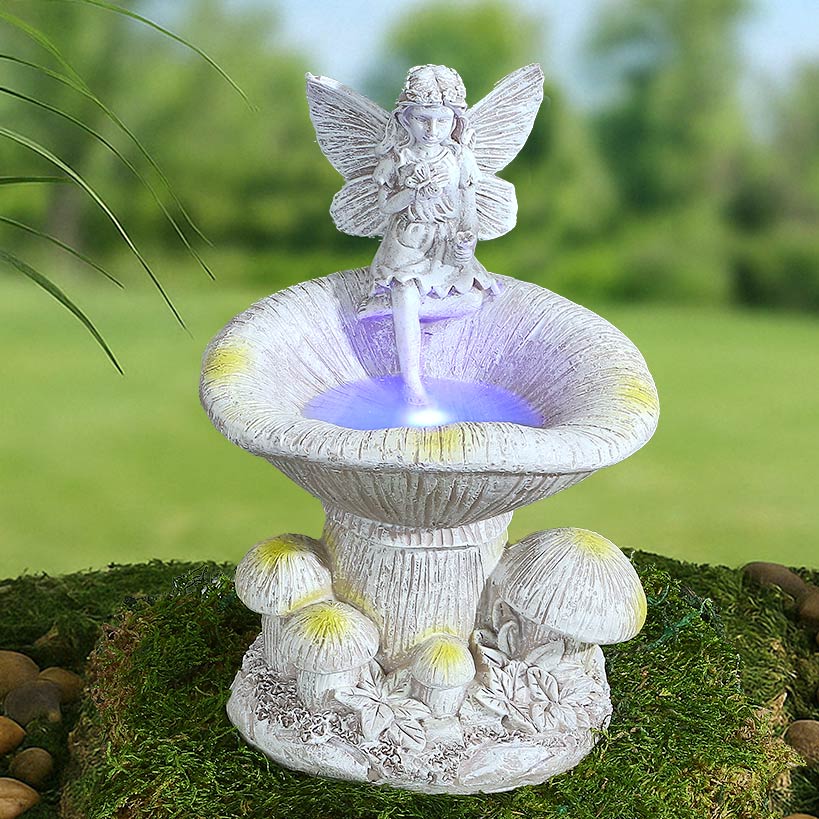 Solar Fairy Statue for Garden with Mushroom