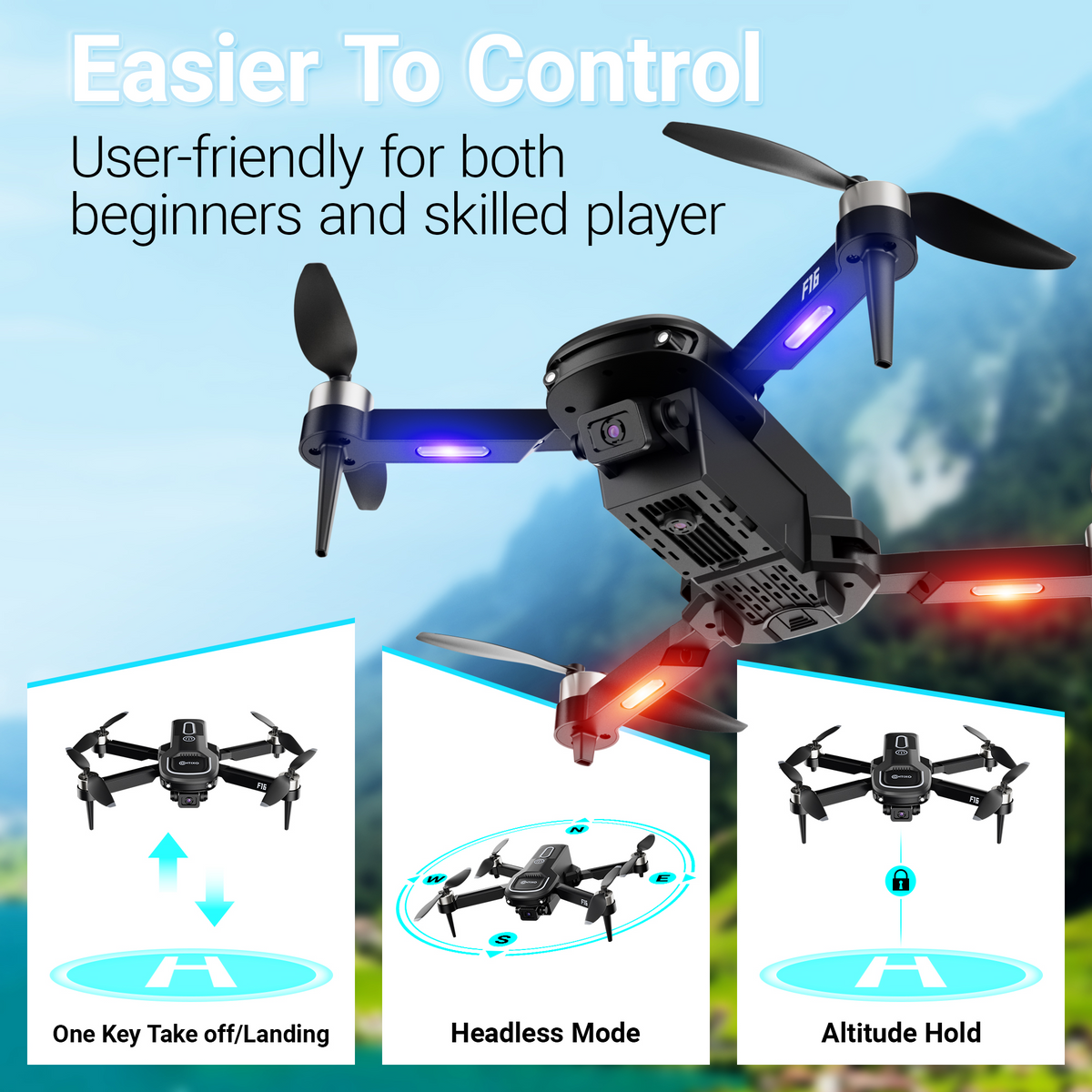 Contixo F16 Stunt Drone - 1080P HD Camera, Foldable Design, Wi-Fi FPV, 16-Min Flight - 2024