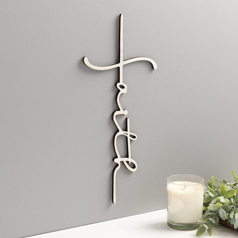 Faith Cross Wood Plaque#select-color_white