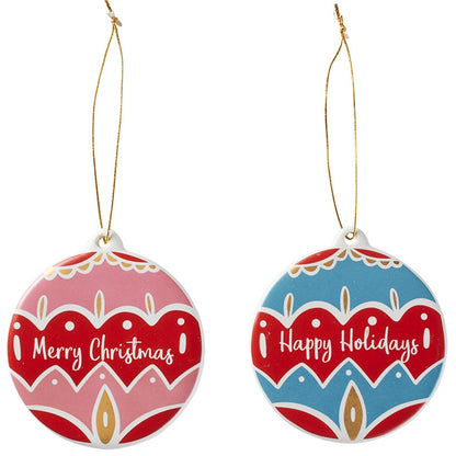 Set of 2 Colorful Round  Ornaments