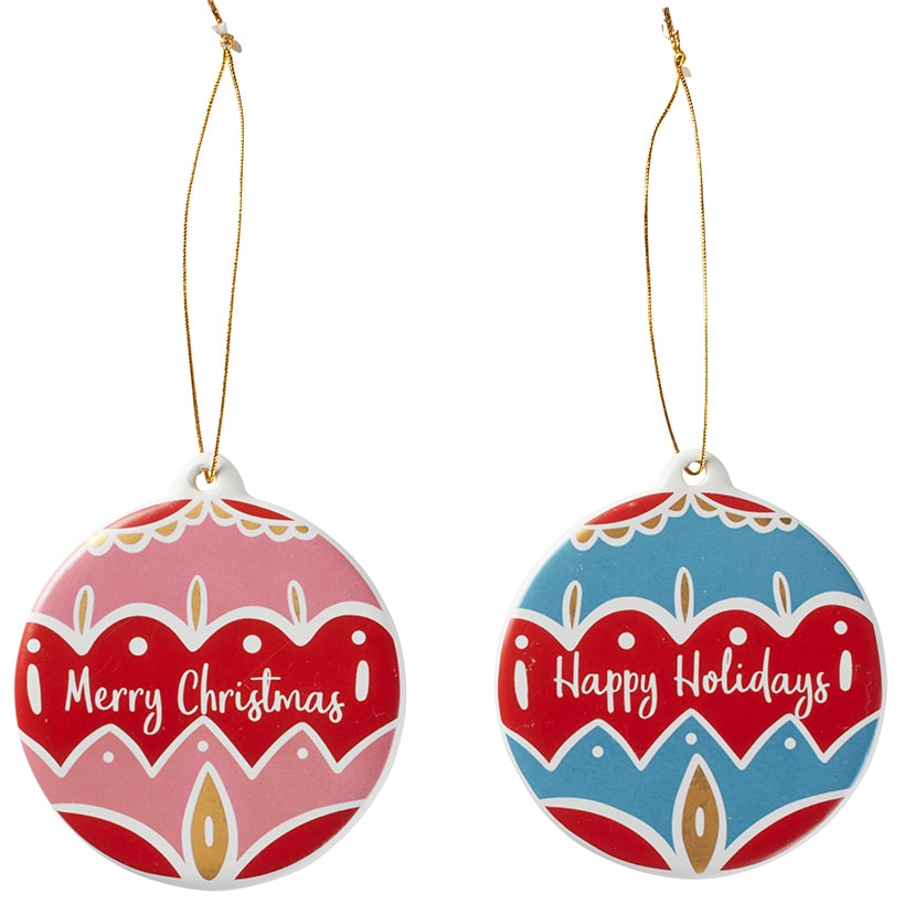 Set of 2 Colorful Round  Ornaments