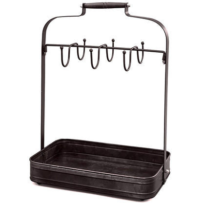 Farmhouse Coffee Mug Rack Tray Kitchen Organizer Decor Black