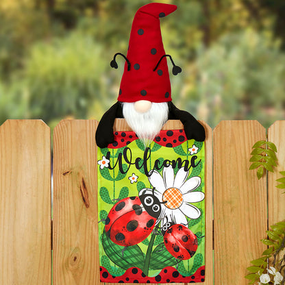 Welcome Fence Flags Ladybug Gnome and Bee Gnome Decorations