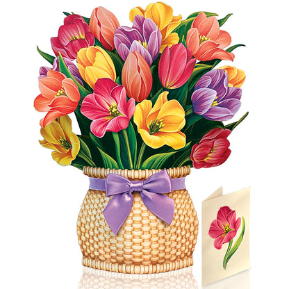 Festive Tulips Pop-Up Flower Bouquet Card