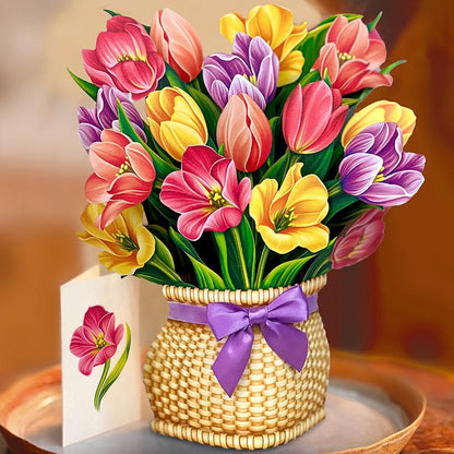 Festive Tulips Pop-Up Flower Bouquet Card