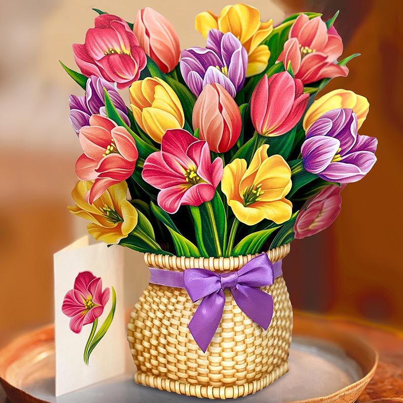 Festive Tulips Pop-Up Flower Bouquet Card