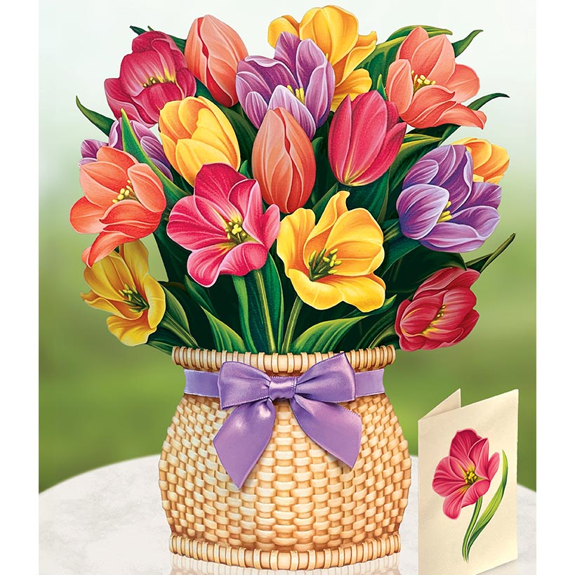 Festive Tulips Pop-Up Flower Bouquet Card