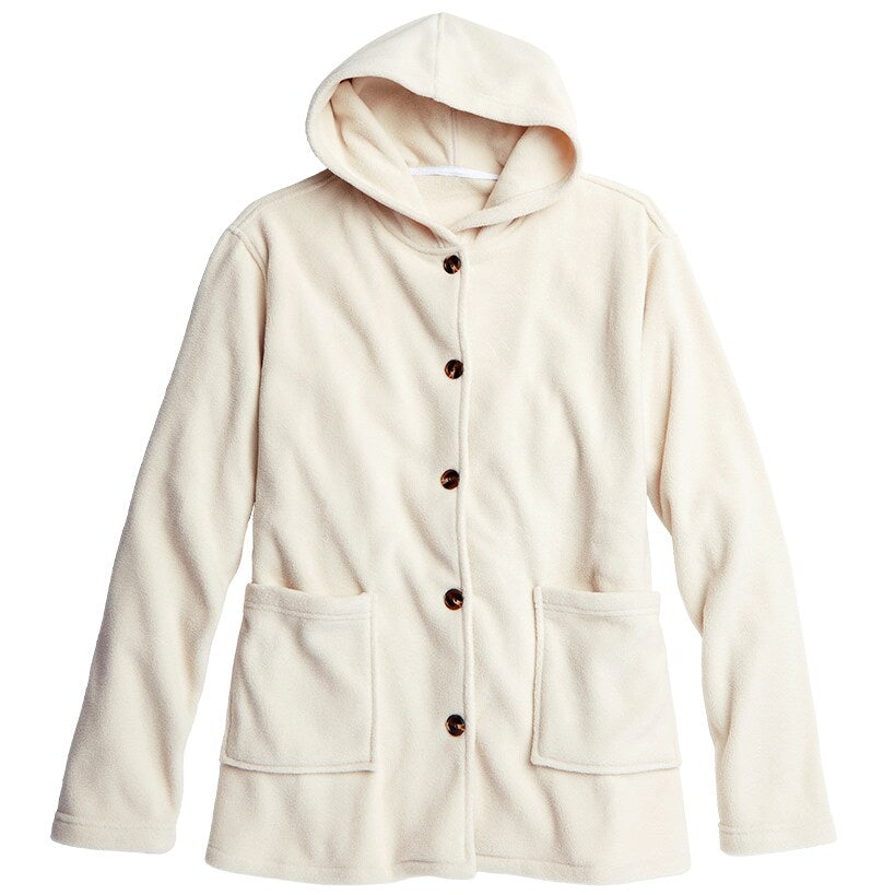 Women's Button-Up Fleece Jacket with Hood#select-color_cream
