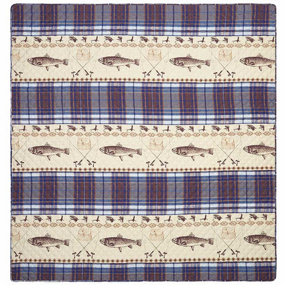 Fly Fishing Reversible Full/Queen or King Quilt, Sham, or Decorative Pillow