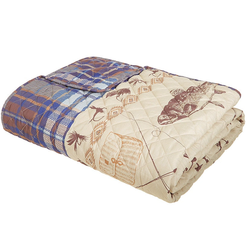 Fly Fishing Reversible Full/Queen or King Quilt, Sham, or Decorative Pillow