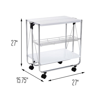 Folding Kitchen Cart with Metal Basket